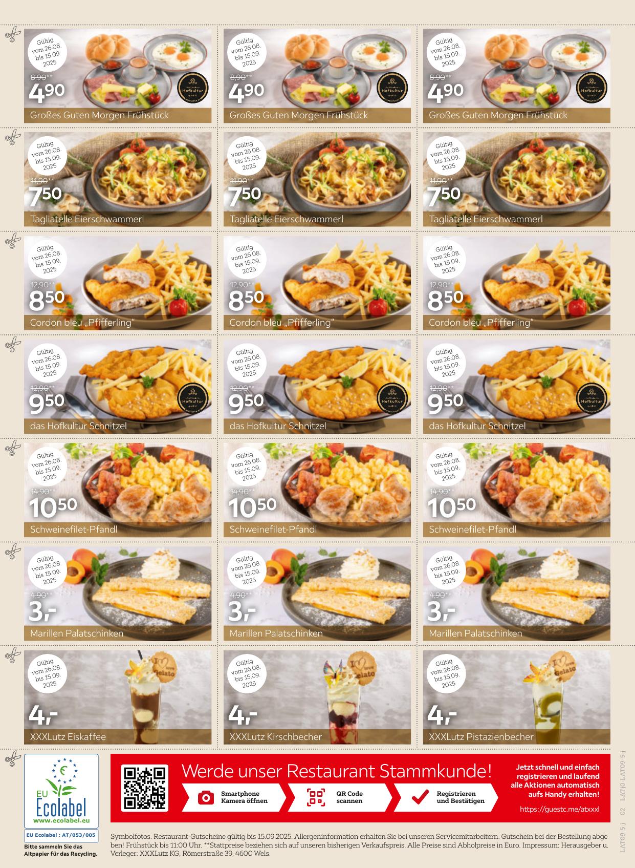 XXX Lutz Restaurant flyer page